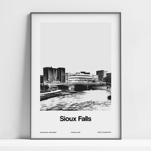 Sioux Falls South Dakota Poster, Downtown Sioux Falls SD Print, Sioux Falls Black White, Sioux Falls Wall Art Minimalist Custom City Print
