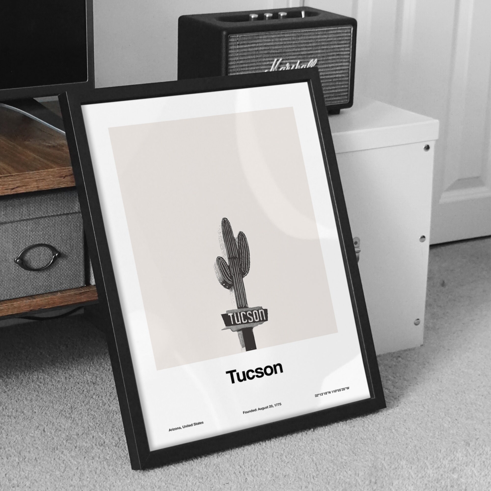 ミニマリスト 咲き乱れるポスター アリゾナサボテン ツーソンプリント、ツーソンアリゾナ州 30フィートの高さのネオン