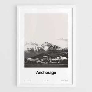 Anchorage Alaska Poster, Anchorage Skyline Print, Anchorage Black White Alaska Photo Anchorage Wall Art Minimalist Custom City Print