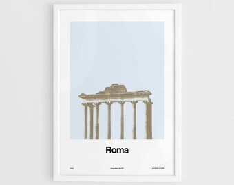 Rome Print, Rome Roman Forum Colosseum Black White Italy, Rome Minimalism Roma Italia Travel Wall Art Minimalist Custom City Print by Artica
