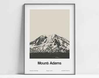 Mount Adams WA Print, Mount Adams Washington Poster, Mt Adams Washington Mountains Black White Wall Art Minimalistyczny niestandardowy wydruk górski