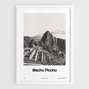 Machu Picchu Poster, Machu Picchu Peru Art Print, Cusco Region Peru Travel Black White Peru Wall Art Minimalist Custom City Print
