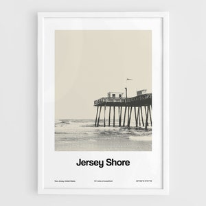 Jersey Shore Poster, Jersey Shore New Jersey Print, Jersey Shore Pier Beach Black White Jersey Shore Wall Art Minimalist Custom City Print