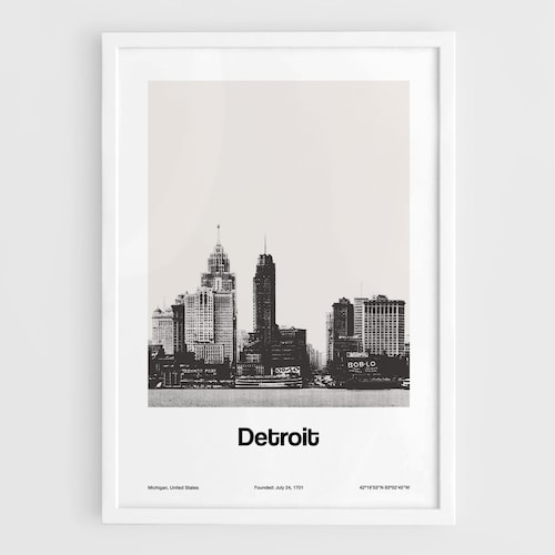 Old Detroit Skyline Historic Photography Detroit River Black Etsy