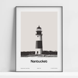 Nantucket Lighthouse MA Print, Nantucket Massachusetts Poster, Sankaty Head Light Nantucket island Wall Art Minimalist Custom City Print