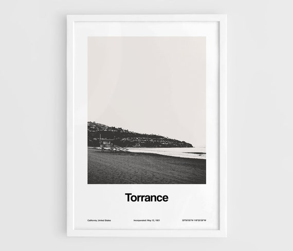 Torrance Print, Torrance California Poster, Torrance Beach, Torrance CA Skyline Black White Torrance Wall Art Minimalist Custom City Print