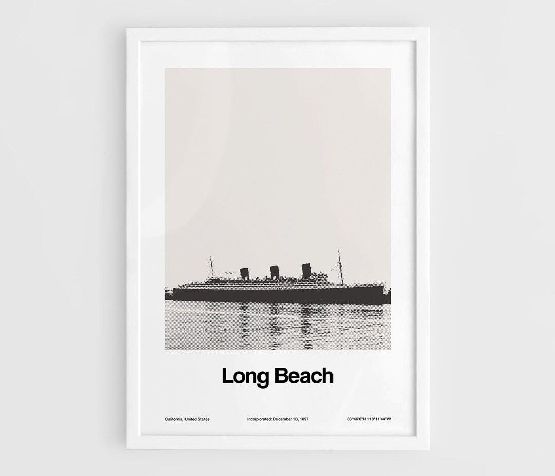 Long Beach California Poster, RMS Queen Mary in Long Beach Wall Art ...