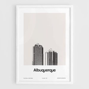 Albuquerque New Mexico Print, Downtown Albuquerque Skyline NM Poster ABQ Travel Wall Art Minimalist Custom City Print by Artica