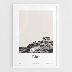 Tulum Mexico Poster, The Ancient Fortress of Tulum Print, Tulum Temple of the God of Wind Mexico Wall Art Minimalist Custom City Print