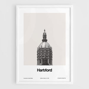 Hartford CT Poster, Hartford Connecticut State Capitol Print, Hartford Black White, Graduation Gift Wall Art Minimalist Custom City Print