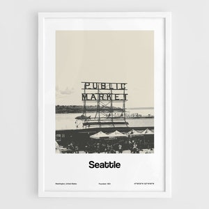 Seattle Poster, Seattle Washington Print, Seattle skyline, Seattle Black White Photo Decor Wall Art Minimalist Custom City Print Poster