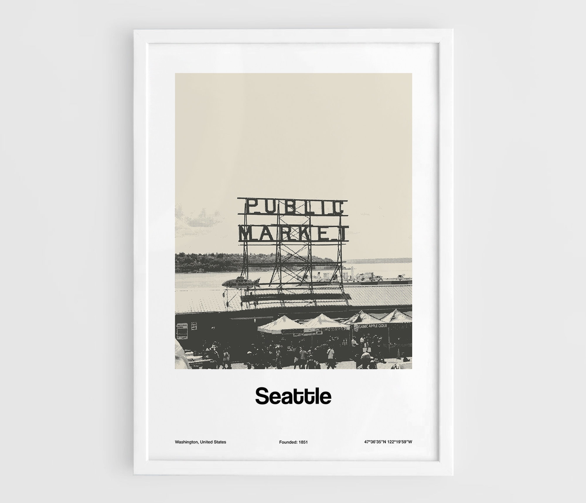 Seattle Poster, Seattle Washington Print, Seattle skyline, Seattle Black White Photo Decor Wall Art Minimalist Custom City Print Poster