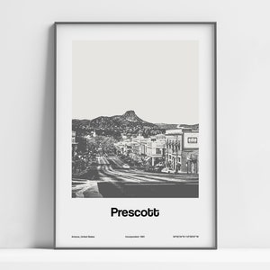 Downtown Prescott Print, Prescott AZ Poster, Prescott Arizona Photo, Prescott Black White, Prescott Wall Art Minimalist Custom City Print