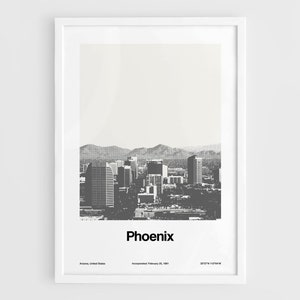Phoenix Print, Phoenix AZ Minimalism Poster, Phoenix Skyline Photography Arizona Mountains Wall Art Minimalist Custom City Print by Artica image 1