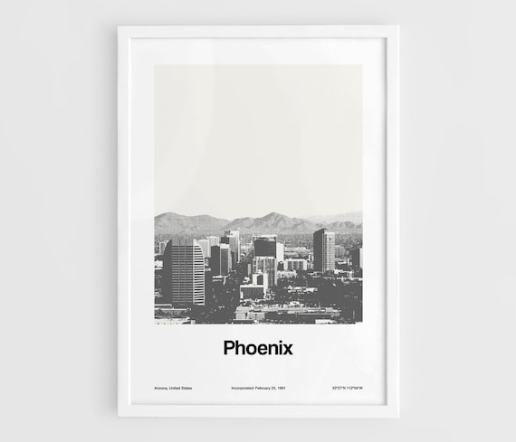 Phoenix Print, Phoenix AZ Minimalism Poster, Phoenix Skyline Photography Arizona Mountains Wall Art Minimalist Custom City Print by Artica
