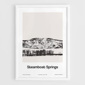 Steamboat Springs Print, Steamboat Springs Colorado Mount Werner Mountain, Park Range Colorado Wall Art Minimalist Custom Winter Town Print