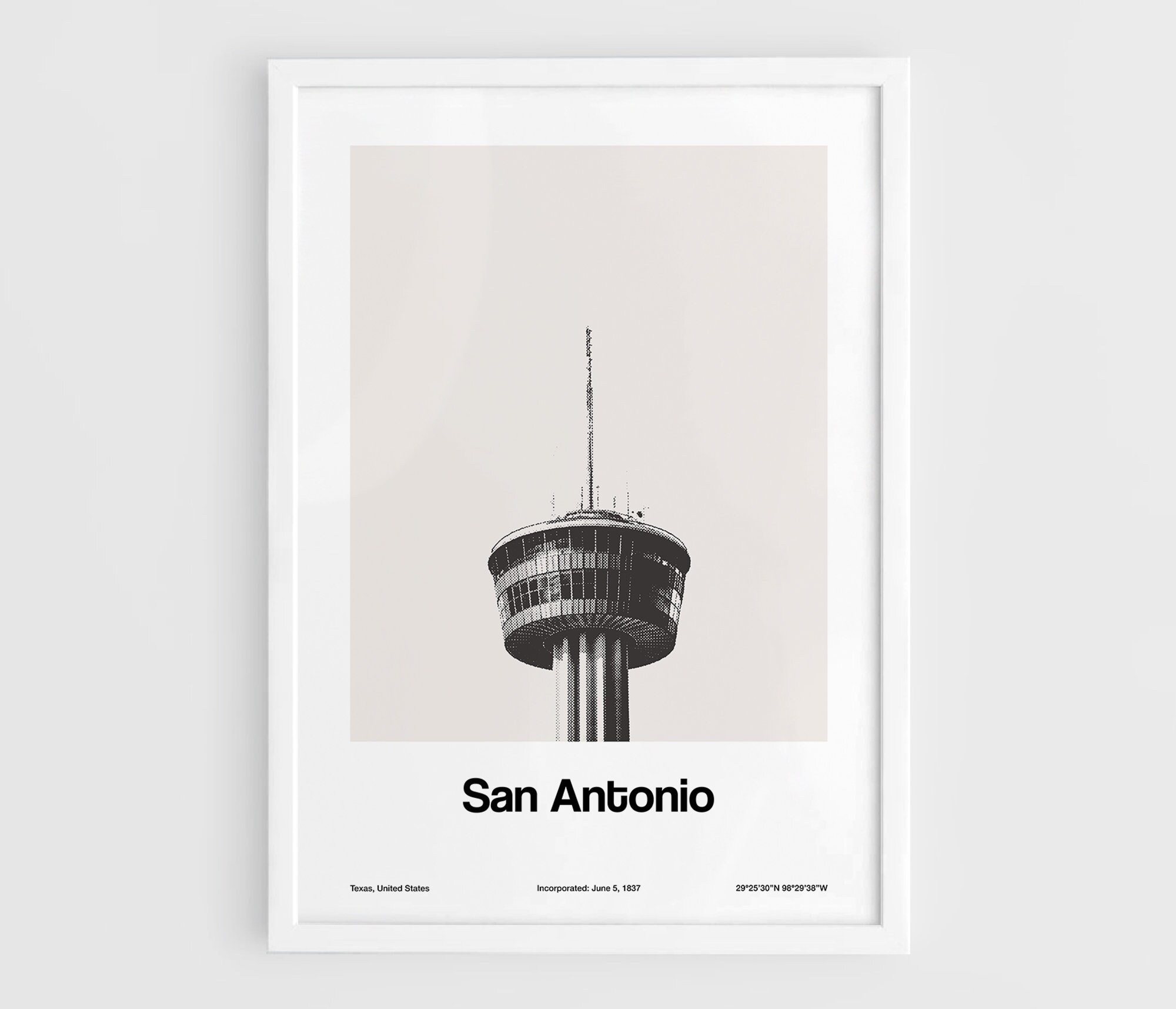 San Antonio Texas Poster, Downtown San Antonio TX Minimalism Print, San Antonio Black White Wall Art Minimalist Custom City Print
