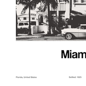 Miami Beach Historic Photo Print, Art Deco District Miami Florida Poster Skyline Black White Wall Art Minimalist Custom City Print by Artica image 4