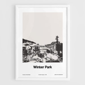 Winter Park Colorado Print, Winter Park CO Poster, Downtown Winter Park Mountains Black White Wall Art Minimalist Custom Winter Town Print