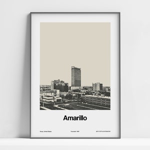 Amarillo Texas Print, Cartel del centro de Amarillo TX, Amarillo Texas Skyline Photo, Ciudad de Amarillo Wall Art Minimalista Custom City Print