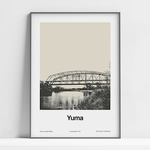 Yuma AZ Print, Yuma Arizona Poster, Yuma Bridge, Yuma Black White, Yuma Ocean to Ocean Bridge Wall Art Minimalistyczny niestandardowy wydruk miejski