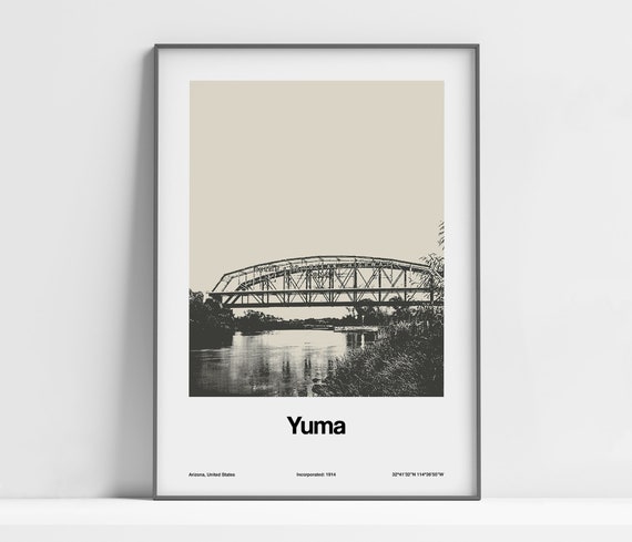 Yuma AZ Print, Yuma Arizona Poster, Yuma Bridge, Yuma Black White, Yuma Ocean to Ocean Bridge Wall Art Minimalist Custom City Print