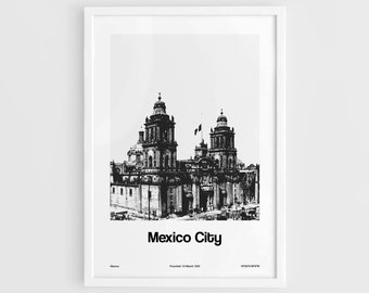 Mexico City Print, Mexico City Poster, Travel Mexico City Metropolitan Cathedral Black White Mexico Wall Art Minimalist Custom City Print