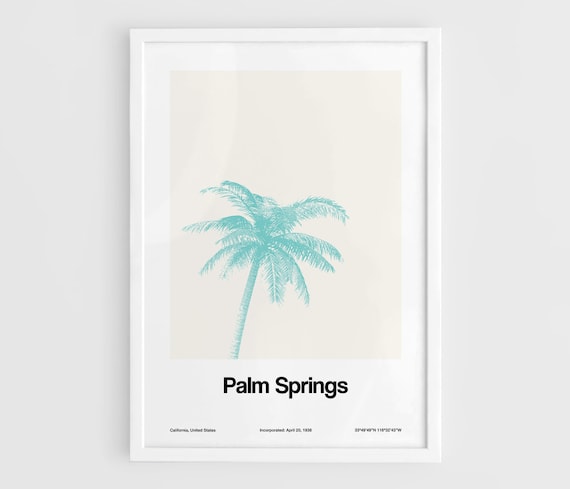 Palm Springs Poster, Palm Springs Palm CA Poster, California Beach Riverside County Wall Art Decor Minimalist Custom City Print by Artica