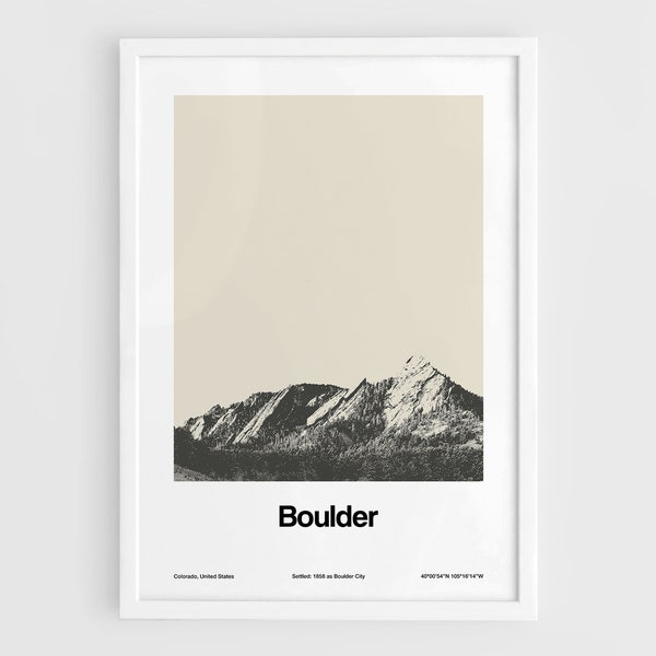 Boulder The Flatirons rock formations near Boulder CO Poster, Boulder Colorado Skyline Wall Art Minimalist Custom City Print by Artica