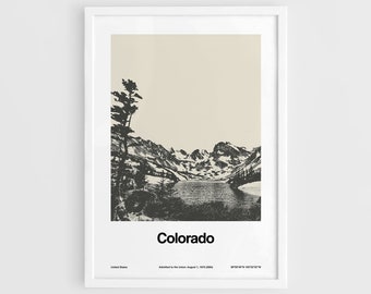 Colorado Poster, Colorado Lake Print, Colorado CO Mountains, Colorado Landscape Black White Wall Art Minimalist Custom Mountains Print