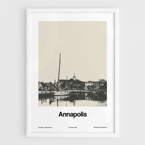 Annapolis City Dock Print, Annapolis Maryland Poster, Annapolis MD Annapolis Harbor Skyline Wall Art Minimalist Custom City Print by Artica