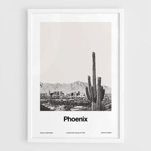 Phoenix Arizona Print, Valley of the Sun Phoenix AZ Saguaro Cactus Minimalism Poster Skyline Wall Art Minimalist Custom City Print by Artica