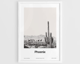 Phoenix Arizona Print, Valley of the Sun Phoenix AZ Saguaro Cactus Minimalism Poster Skyline Wall Art Minimalistyczny niestandardowy wydruk miejski od Artica