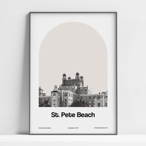 St. Pete Beach FL Poster, St. Pete Beach Florida Print, St Pete Beach Pink Hotel Harbor Beach Wall Art Minimalist Custom City Arch Print