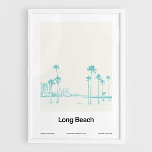 Long Beach California Print, RMS Queen Mary in Long Beach Poster, Long Beach CA Skyline Wall Art Minimalist Custom City Print by Artica