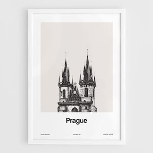 Prague Print, Prague Church of Our Lady before Tyn Poster, Praha Old Town of Prague Travel Wall Art Minimalist Custom City Print by Artica