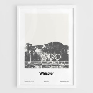 Poster del villaggio di Whistler, stampa della montagna di Whistler British Columbia, Whistler Blackcomb Peak nero bianco parete arte minimalista città personalizzata stampa