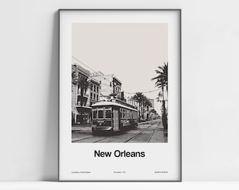 New Orleans Streetcar Print, New Orleans Louisiana Poster minimalism Central District New Orleans Wall Art Minimalist Custom City Print