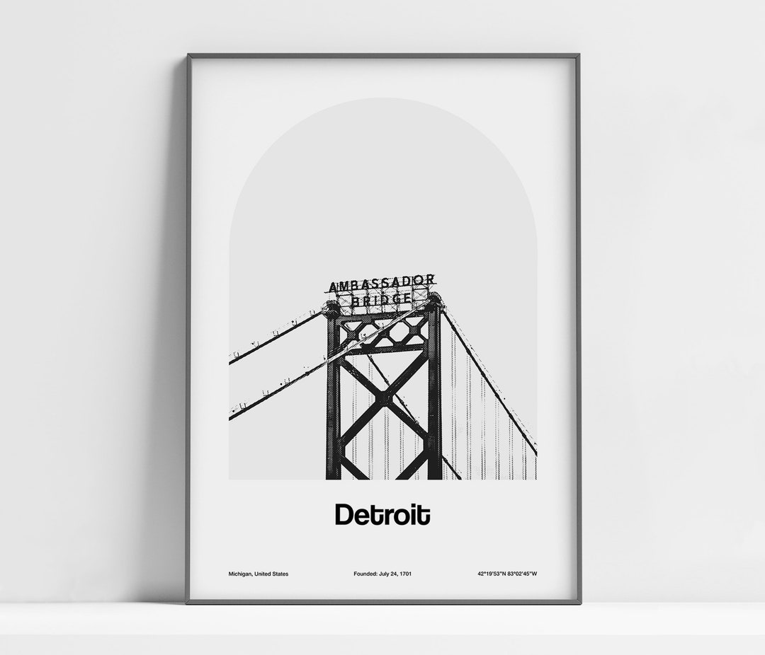 Detroit Bridge Print, Detroit MI Poster, Detroit Ambassador Bridge ...