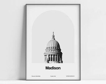 Madison Print, Madison Wisconsin State Capklemmet Poster, Madison WI Abschlussgeschenk, Madison Wall Art Minimalist Custom Town Arch Print Poster