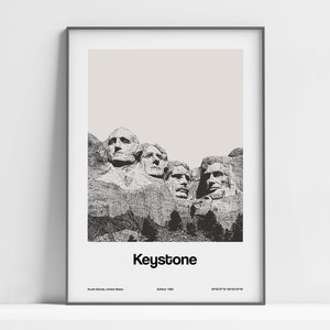 Keystone South Dakota Poster, Mount Rushmore Keystone SD Print, Mount Rushmore National Memorial Wall Art Minimalist Custom City Print