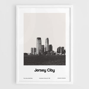 Jersey City NJ Print, Jersey City New Jersey Poster, Downtown Jersey City Black White Jersey City Wall Art Minimalist Custom City Print