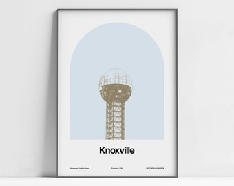 Knoxville TN Poster, Knoxville Tennessee Print, Sunsphere Knoxville College, Knoxville Wall Art Minimalist Custom College Town Arch Print