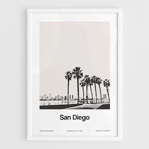 San Diego California Poster, San Diego Print, San Diego cityscape Wall Art San Diego CA Skyline Minimalist Custom City Print by Artica