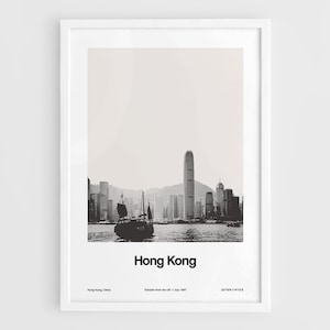 Hong Kong Print, Hong Kong City Skyline Republic of China, Hong Kong Travel Poster China Sea Wall Art Minimalist Custom City Print by Artica