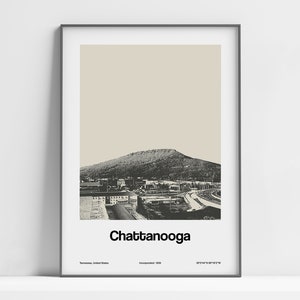 Chattanooga TN Poster, Chattanooga Tennessee Print, Downtown Chattanooga Lookout Mountain Black White Wall Art Minimalist Custom City Print