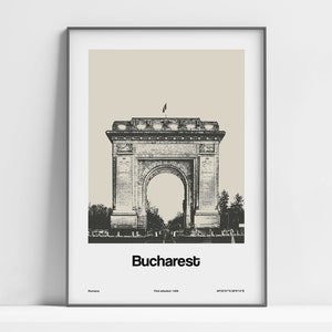 Bucharest Print, Bucharest triumphal arch Poster, Bucharest Arcul de Triumf Romania Travel Black White Wall Art Minimalist Custom City Print