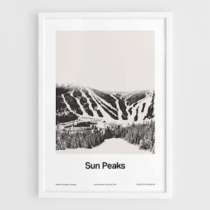 Sun Peaks Print, Sun Peaks  Mountain Poster, Sun Peaks British Columbia Canada Mountains Wall Art Minimalist Custom Winter Town Print