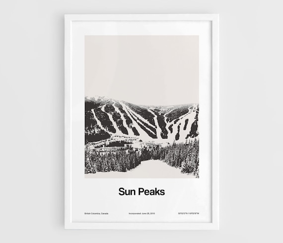 Sun Peaks Print, Sun Peaks  Mountain Poster, Sun Peaks British Columbia Canada Mountains Wall Art Minimalist Custom Winter Town Print