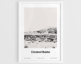 Crested Butte CO Print, Town of Crested Butte Poster, great Colorado Town Mountains Wall Art Minimalist Custom Winter Town Print